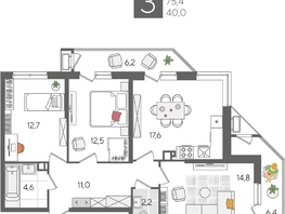 Продается 3-комнатная квартира ЖК Рекорд 2, литера 5, 88  м², 17221600 рублей