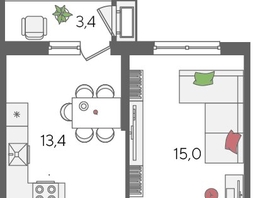 Продается 1-комнатная квартира ЖК Рекорд 2, литера 5, 41.6  м², 9285120 рублей