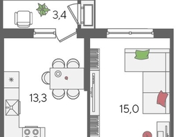 Продается 1-комнатная квартира ЖК Рекорд 2, литера 5, 41.4  м², 9286020 рублей