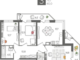 Продается 3-комнатная квартира ЖК Рекорд 2, литера 5, 87.7  м², 17408450 рублей