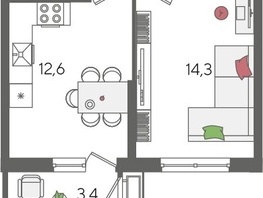 Продается 1-комнатная квартира ЖК Рекорд 2, литера 5, 41.4  м², 8565660 рублей