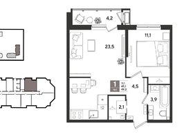 Продается 1-комнатная квартира ЖК Рекорд 2, литера 6, 49.3  м&sup2;, 11442530 рублей