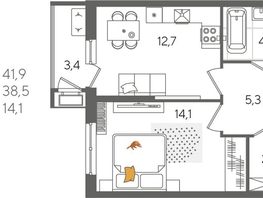 Продается 1-комнатная квартира ЖК Рекорд 2, литера 6, 41.9  м², 8677490 рублей