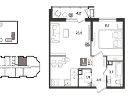 Продается 1-комнатная квартира ЖК Рекорд 2, литера 6, 48.9  м&sup2;, 11364360 рублей