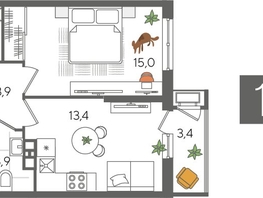 Продается 1-комнатная квартира ЖК Рекорд 2, литера 6, 41.6  м², 9031360 рублей