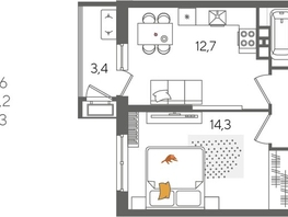 Продается 1-комнатная квартира ЖК Рекорд 2, литера 6, 41.6  м², 8648640 рублей