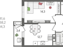 Продается 1-комнатная квартира ЖК Рекорд 2, литера 6, 41.6  м², 8681920 рублей