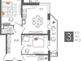 Продается 3-комнатная квартира ЖК Рекорд 2, литера 6, 87.7  м², 17303210 рублей