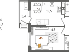 Продается 1-комнатная квартира ЖК Рекорд 2, литера 6, 41.4  м², 8689860 рублей
