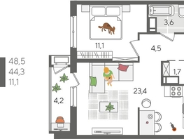 Продается 1-комнатная квартира ЖК Рекорд 2, литера 6, 48.5  м², 9821250 рублей