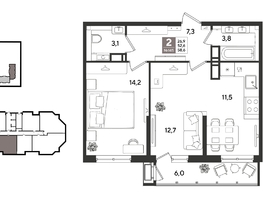 Продается 2-комнатная квартира ЖК Рекорд 2, литера 6, 58.6  м&sup2;, 12311860 рублей