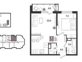 Продается 1-комнатная квартира ЖК Рекорд 2, литера 6, 48.5  м&sup2;, 11019200 рублей