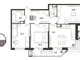 Продается 3-комнатная квартира ЖК Рекорд 2, литера 6, 87.7  м&sup2;, 17934650 рублей
