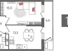 Продается 1-комнатная квартира ЖК Рекорд 2, литера 6, 44.6  м², 9919040 рублей