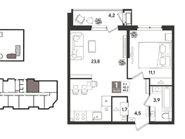 Продается 1-комнатная квартира ЖК Рекорд 2, литера 6, 49.2  м&sup2;, 11168400 рублей