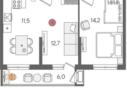 Продается 2-комнатная квартира ЖК Рекорд 2, литера 6, 59.2  м², 11478880 рублей