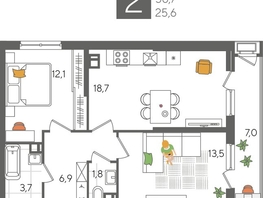 Продается 2-комнатная квартира ЖК Рекорд 2, литера 6, 63.7  м², 12612600 рублей