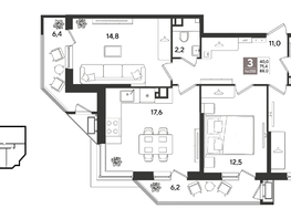 Продается 3-комнатная квартира ЖК Рекорд 2, литера 6, 88  м&sup2;, 17221600 рублей