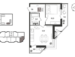 Продается 1-комнатная квартира ЖК Рекорд 2, литера 6, 51.8  м&sup2;, 12261060 рублей