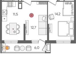 Продается 2-комнатная квартира ЖК Рекорд 2, литера 6, 58.6  м², 11497320 рублей