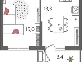 Продается 1-комнатная квартира ЖК Рекорд 2, литера 6, 41.4  м², 9070740 рублей