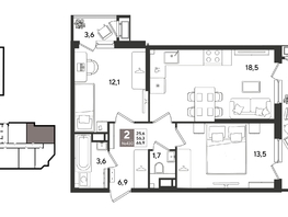 Продается 2-комнатная квартира ЖК Рекорд 2, литера 6, 66.9  м&sup2;, 15032431 рублей