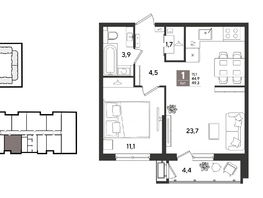 Продается 1-комнатная квартира ЖК Рекорд 2, литера 1, 49.3  м&sup2;, 12290490 рублей