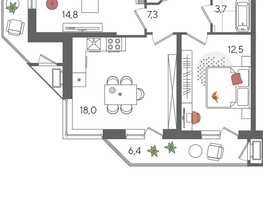 Продается 2-комнатная квартира ЖК Рекорд 2, литера 1, 71.2  м², 13214720 рублей