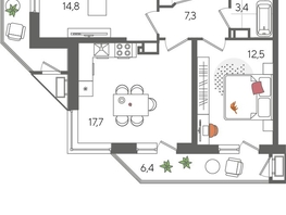 Продается 2-комнатная квартира ЖК Рекорд 2, литера 1, 70.3  м², 13546810 рублей