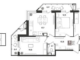 Продается 3-комнатная квартира ЖК Рекорд 2, литера 1, 87.9  м&sup2;, 17826120 рублей