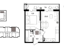 Продается 1-комнатная квартира ЖК Рекорд 2, литера 1, 50.7  м&sup2;, 11797890 рублей