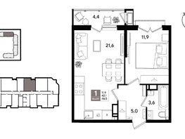 Продается 1-комнатная квартира ЖК Рекорд 2, литера 1, 45.8  м&sup2;, 11417940 рублей