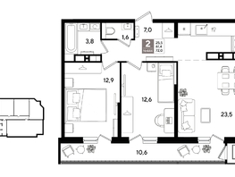 Продается 2-комнатная квартира ЖК Рекорд 2, литера 1, 71.5  м&sup2;, 15293850 рублей