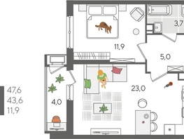 Продается 1-комнатная квартира ЖК Рекорд 2, литера 1, 47.6  м², 9729440 рублей
