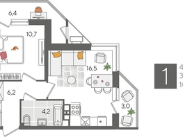 Продается 1-комнатная квартира ЖК Рекорд 2, литера 1, 47  м², 10166100 рублей