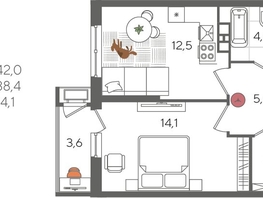 Продается 1-комнатная квартира ЖК Рекорд 2, литера 1, 42  м&sup2;, 10176600 рублей