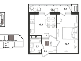 Продается 1-комнатная квартира ЖК Рекорд 2, литера 1, 44.1  м&sup2;, 11435130 рублей