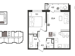 Продается 1-комнатная квартира ЖК Рекорд 2, литера 1, 48.5  м&sup2;, 11242300 рублей