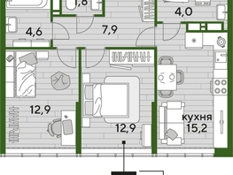 Продается 2-комнатная квартира ЖК DOGMA PARK (Догма парк), лит 1, 58.7  м², 9133720 рублей