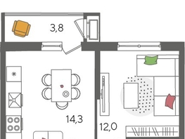 Продается 1-комнатная квартира ЖК Рекорд 2, литера 2, 38.1  м², 9517380 рублей