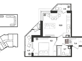 Продается 1-комнатная квартира ЖК Рекорд 2, литера 2, 49.4  м&sup2;, 12572300 рублей