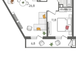 Продается 1-комнатная квартира ЖК Рекорд 2, литера 2, 55.9  м&sup2;, 12393030 рублей