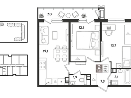 Продается 2-комнатная квартира ЖК Рекорд 2, литера 2, 64.2  м&sup2;, 14059800 рублей