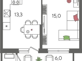 Продается 1-комнатная квартира ЖК Рекорд 2, литера 2, 44  м², 9710800 рублей