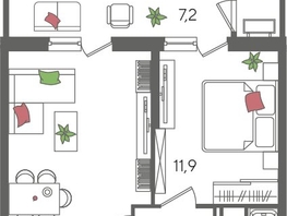 Продается 1-комнатная квартира ЖК Рекорд 2, литера 2, 49.3  м&sup2;, 12679960 рублей