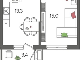 Продается 1-комнатная квартира ЖК Рекорд 2, литера 2, 41.4  м², 9149400 рублей
