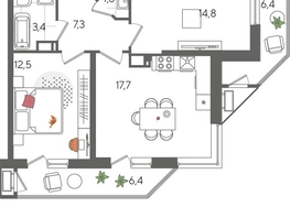 Продается 2-комнатная квартира ЖК Рекорд 2, литера 2, 70.3  м&sup2;, 14052970 рублей