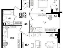 Продается 3-комнатная квартира ЖК DOGMA PARK (Догма парк), литера 16, 70  м², 10255000 рублей