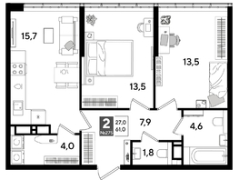 Продается 2-комнатная квартира ЖК DOGMA PARK (Догма парк), литера 16, 61  м², 9485500 рублей