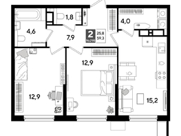 Продается 2-комнатная квартира ЖК ДОГМА ПАРК, лит 17, 58.7  м&sup2;, 9673760 рублей